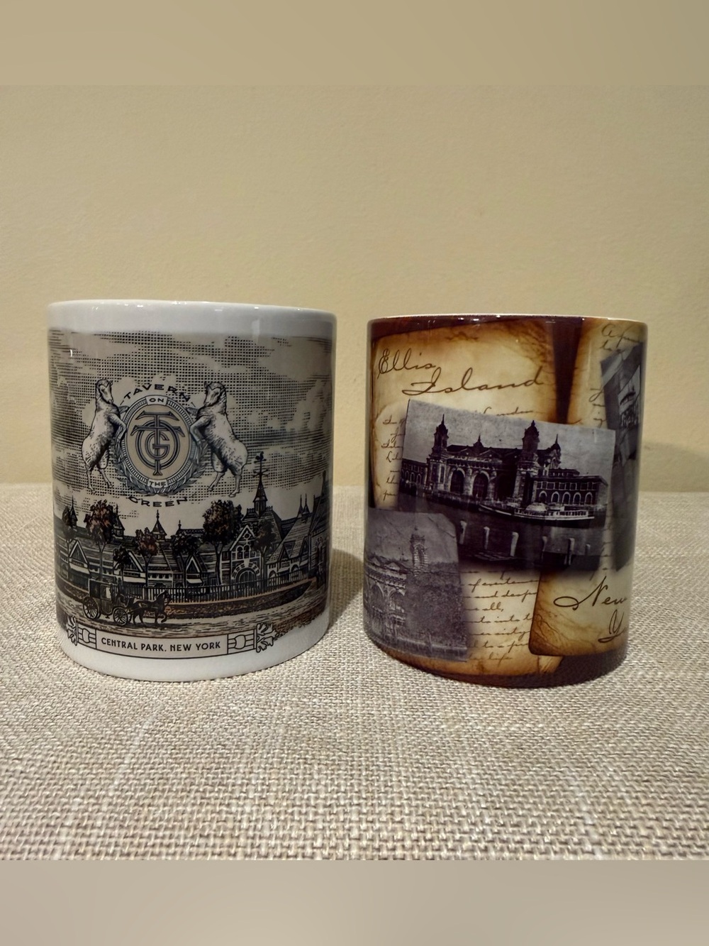 NYC Souvenir Mug Set Tavern on the Green & Ellis Island Museum Coffee Cups